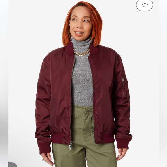 LABEL Unisex Go To Burgundy Bomber Jacket Double Zipper Lots of Pockets - Picture 2 of 13